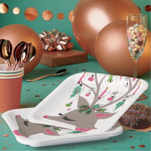 ヴィンテージレトロなトナカイのクリスマスパーティープレート ペーパープレート (複数)