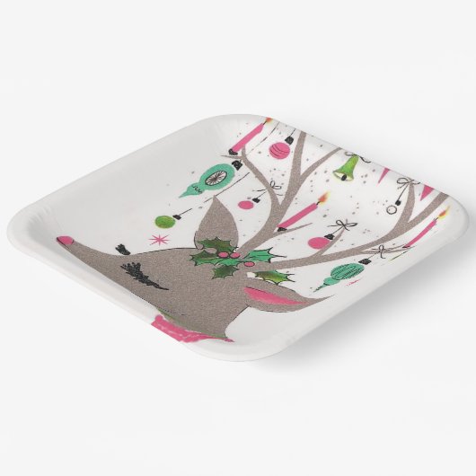 ヴィンテージレトロなトナカイのクリスマスパーティープレート ペーパープレート (傾斜あり)