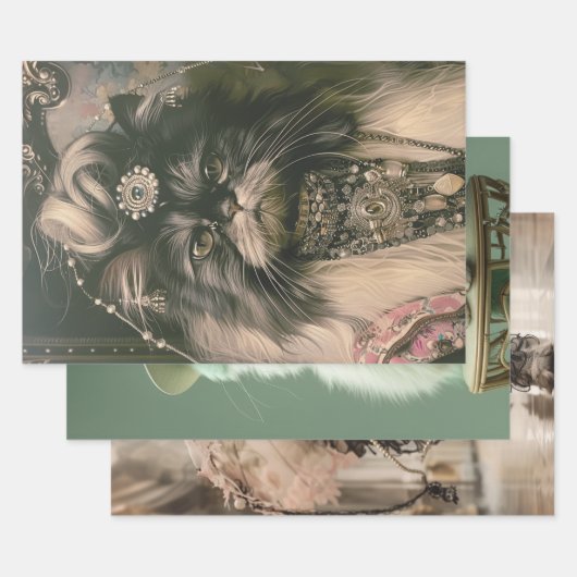 ヴィンテージレトロなフランス猫の切り離し ラッピングペーパーシート (セット)