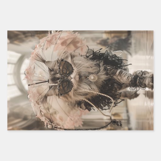 ヴィンテージレトロなフランス猫の切り離し ラッピングペーパーシート (正面3)