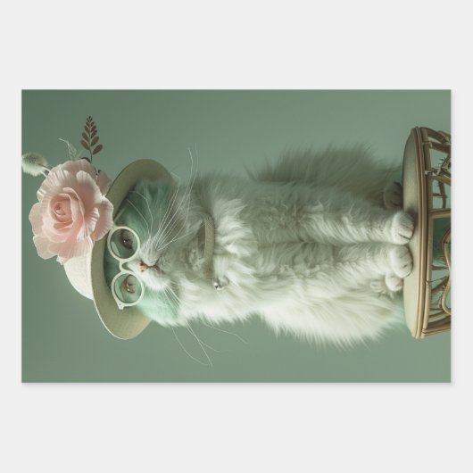 ヴィンテージレトロなフランス猫の切り離し ラッピングペーパーシート (正面2)