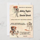 ヴィンテージレトロな古い漫画50年代の漫画をテーマ結婚にした 招待状 (正面)