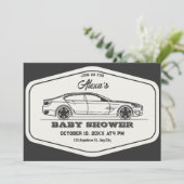 ヴィンテージレトロな車のベビーシャワー 招待状 (スタンド正面)