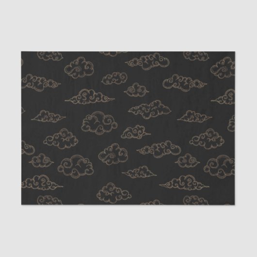 ヴィンテージレトロな金ゴールドが黒い上に様式化された雲 薄葉紙 (正面)