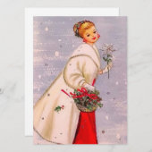 ヴィンテージレトロのクリスマスの女性かご シーズンカード (正面/裏面)