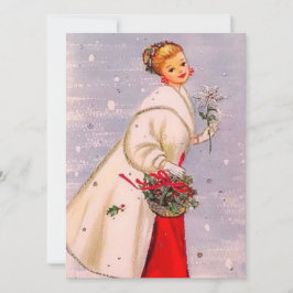 ヴィンテージレトロのクリスマスの女性かご シーズンカード