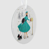 ヴィンテージレトロのクリスマスの女性とスコティドッグ オーナメント (正面)