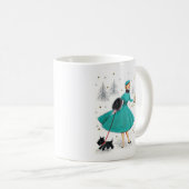 ヴィンテージレトロのクリスマスの女性とスコティドッグ コーヒーマグカップ (正面右)