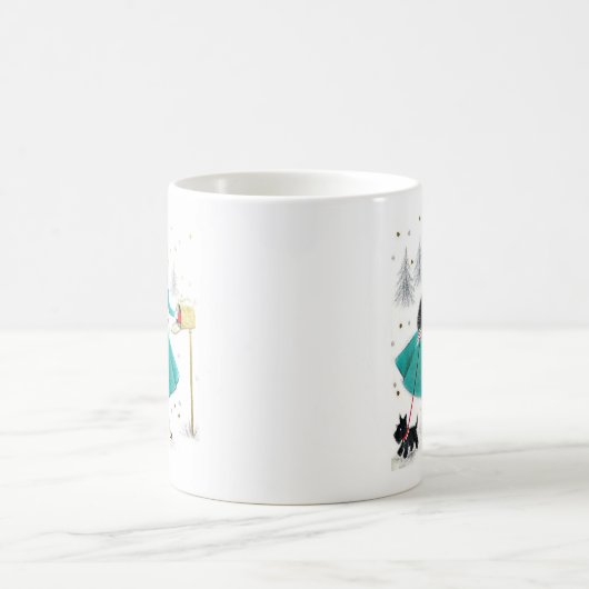 ヴィンテージレトロのクリスマスの女性とスコティドッグ コーヒーマグカップ (中央)