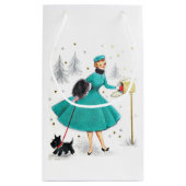 ヴィンテージレトロのクリスマスの女性とスコティドッグ スモールペーパーバッグ (裏面)