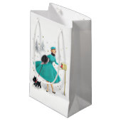 ヴィンテージレトロのクリスマスの女性とスコティドッグ スモールペーパーバッグ (正面アングル)