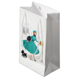 ヴィンテージレトロのクリスマスの女性とスコティドッグ スモールペーパーバッグ