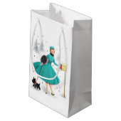 ヴィンテージレトロのクリスマスの女性とスコティドッグ スモールペーパーバッグ (裏面アングル)