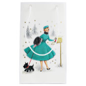 ヴィンテージレトロのクリスマスの女性とスコティドッグ スモールペーパーバッグ (正面)