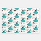 ヴィンテージレトロのクリスマスの女性とスコティドッグ ラッピングペーパーシート (正面)