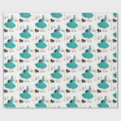 ヴィンテージレトロのクリスマスの女性とスコティドッグ ラッピングペーパー (フラット)