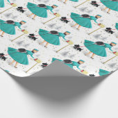 ヴィンテージレトロのクリスマスの女性とスコティドッグ ラッピングペーパー (角)