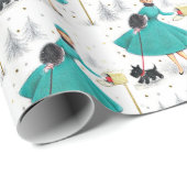 ヴィンテージレトロのクリスマスの女性とスコティドッグ ラッピングペーパー (ロールコーナー)