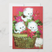 ヴィンテージレトロのクリスマスの子猫かご シーズンカード (正面)