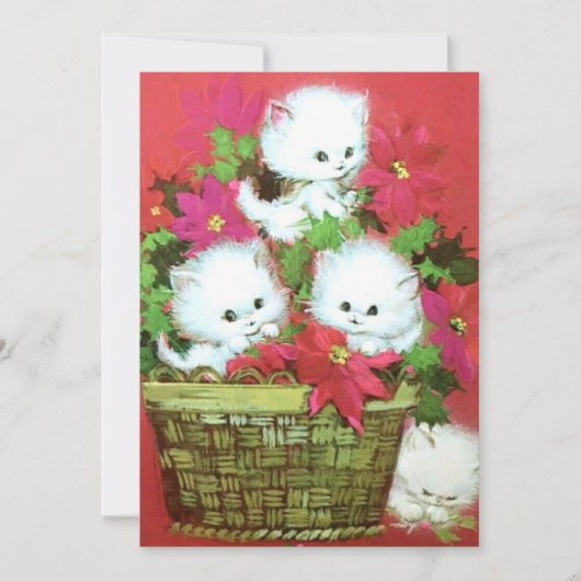 ヴィンテージレトロのクリスマスの子猫かご シーズンカード (正面)