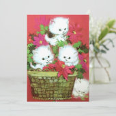 ヴィンテージレトロのクリスマスの子猫かご シーズンカード (スタンド正面)