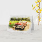 ヴィンテージレトロの古くクラシックな車の自動車挨拶 カード (黄色い花)