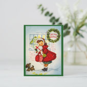 ヴィンテージレトロの子犬とクリスマスグリーティングガール シーズンカード (スタンド正面)