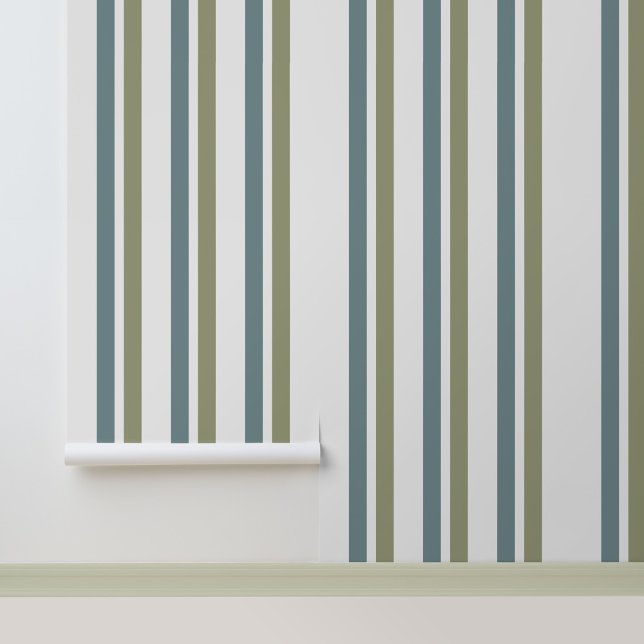 ヴィンテージレトロの緑ストライプのパターン 壁紙 (Stylish Vintage Green Stripes Peel and Stick Wallpaper.)