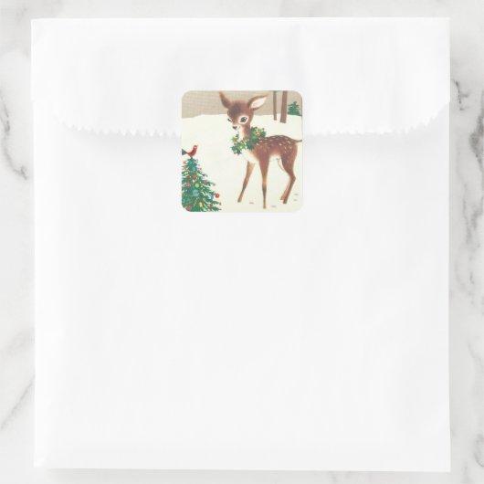 ヴィンテージレトロの鳥付きクリスマスシカ スクエアシール (バッグ)