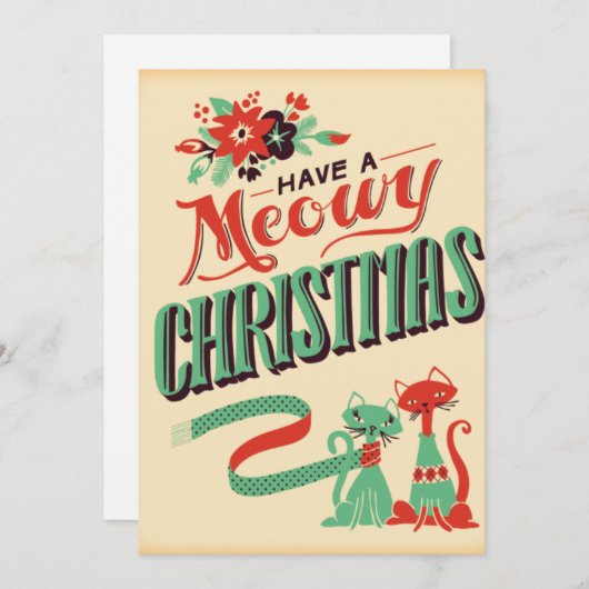 ヴィンテージレトロはクリスマス猫を飼っている シーズンカード (正面/裏面)