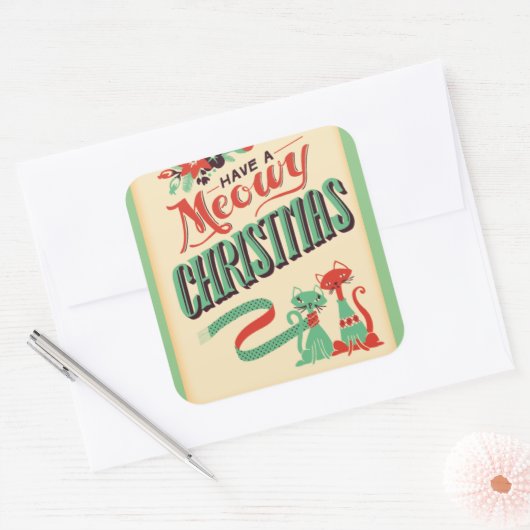 ヴィンテージレトロはクリスマス猫を飼っている スクエアシール (封筒)