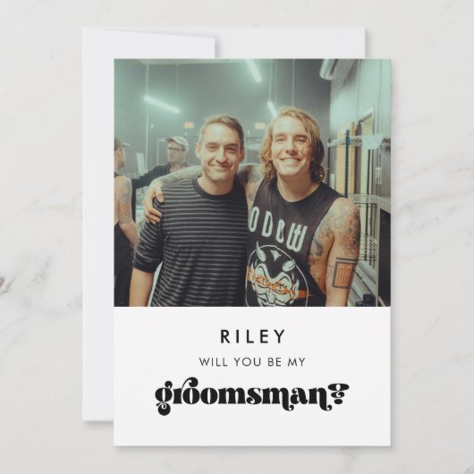 ヴィンテージレトロは私のgroomsmanの写真カードになる 招待状 (正面)