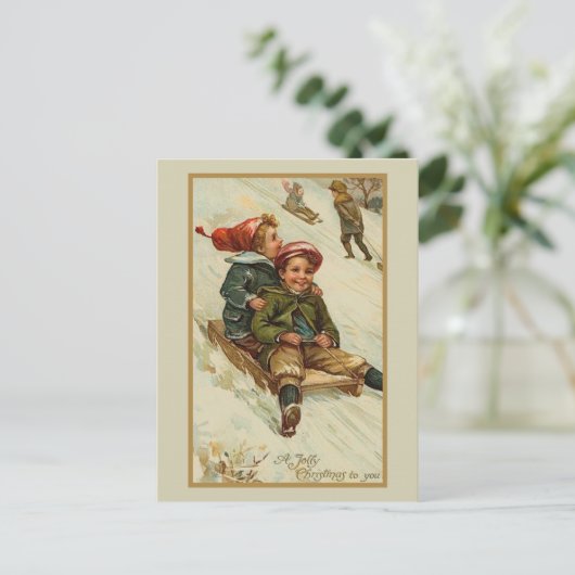 ヴィンテージレトロをテーマにしたクリスマスウィンター シーズンポストカード (スタンド正面)