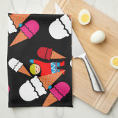 ヴィンテージレトロアイスクリームアート キッチンタオル (四つ折り)