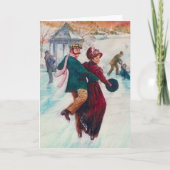 ヴィンテージレトロアイススケートで滑るクリスマスアート シーズンカード (正面)