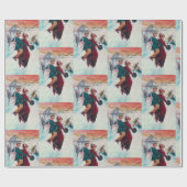 ヴィンテージレトロアイススケートで滑るクリスマスアート ラッピングペーパー (フラット)