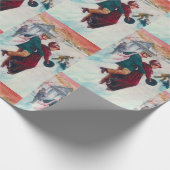 ヴィンテージレトロアイススケートで滑るクリスマスアート ラッピングペーパー (角)