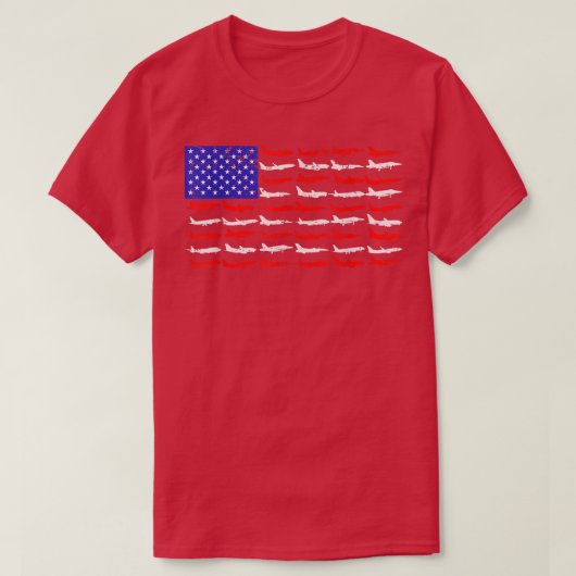 ヴィンテージレトロアメリカ国旗の飛行機7月P日4日 Tシャツ (デザイン正面)