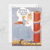 ヴィンテージレトロアメリカ4th of 7月招待状PC シーズンポストカード (正面/裏面)