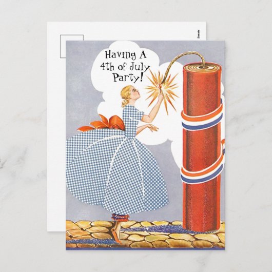 ヴィンテージレトロアメリカ4th of 7月招待状PC シーズンポストカード (正面/裏面)