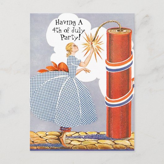 ヴィンテージレトロアメリカ4th of 7月招待状PC シーズンポストカード (正面)