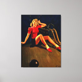 ヴィンテージレトロアルブエルボーリングピンアップガール キャンバスプリント