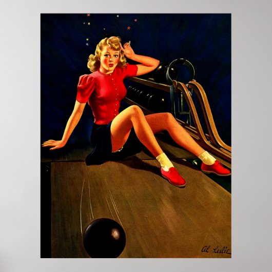 ヴィンテージレトロアルブエルボーリングピンアップガール ポスター (正面)