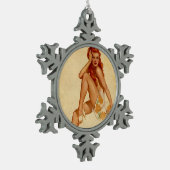 ヴィンテージレトロアルベルトヴァーガスレッドヘッドピンアップガール スノーフレークピューターオーナメント (左)