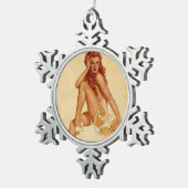 ヴィンテージレトロアルベルトヴァーガスレッドヘッドピンアップガール スノーフレークピューターオーナメント (右)