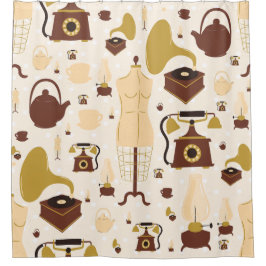 ヴィンテージレトロアンティーク音素計マネキンセピア シャワーカーテン