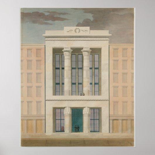 ヴィンテージレトロアーキテクチャスケッチ建物ファサード ポスター (正面)