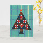 ヴィンテージレトロアートとプレイドクリスマスツリーカード カード (黄色い花)