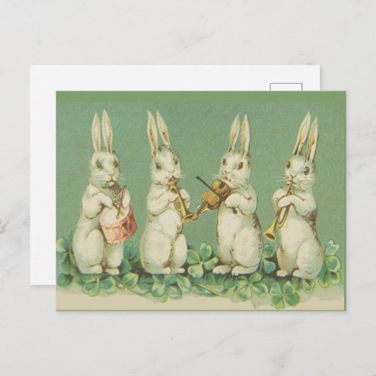 ヴィンテージレトロアートイースターバニーバニーオーケストラ シーズンポストカード (正面/裏面)