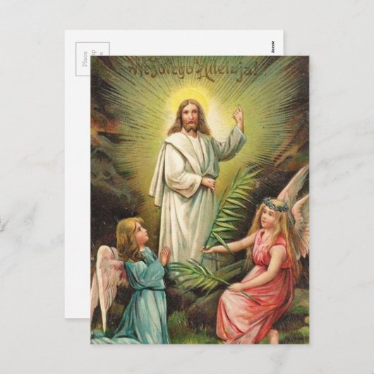 ヴィンテージレトロアートポーランドイースターヴェソワエゴアッレウジャ！ シーズンポストカード (正面/裏面)